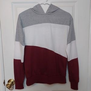 Colorblock Red Grey And White Pullover Lightweight Three Tone Hoodie Sz Small